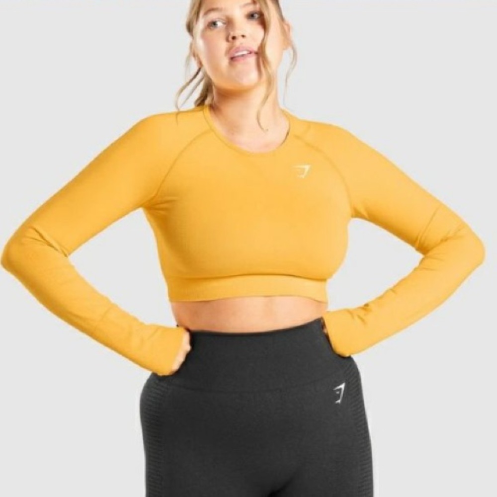 GYMSHARK Vital Seamless Crop Top in Yellow Marl Size Medium